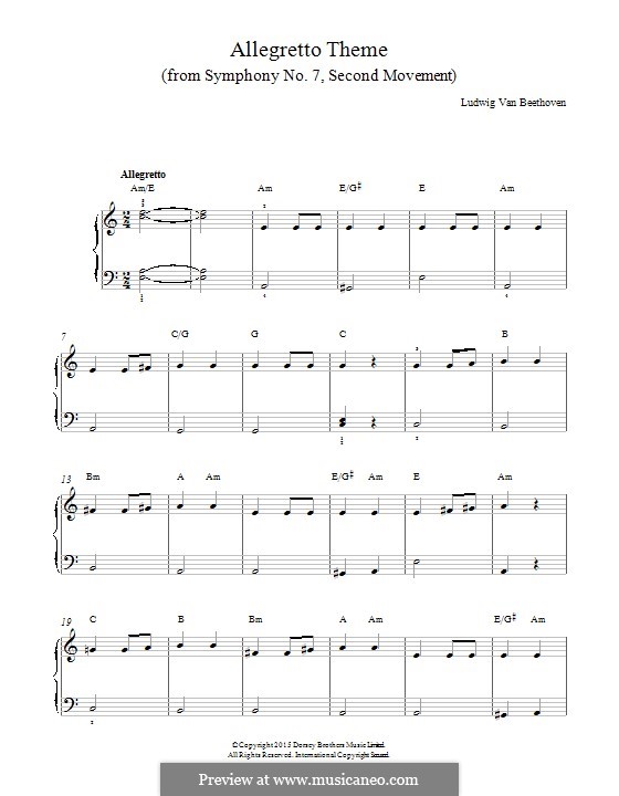 Movement II (Printable scores): Theme. Version for piano by Ludwig van Beethoven