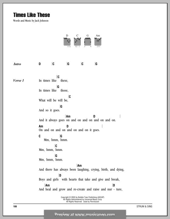 Times Like These: Text und Akkorde by Jack Johnson