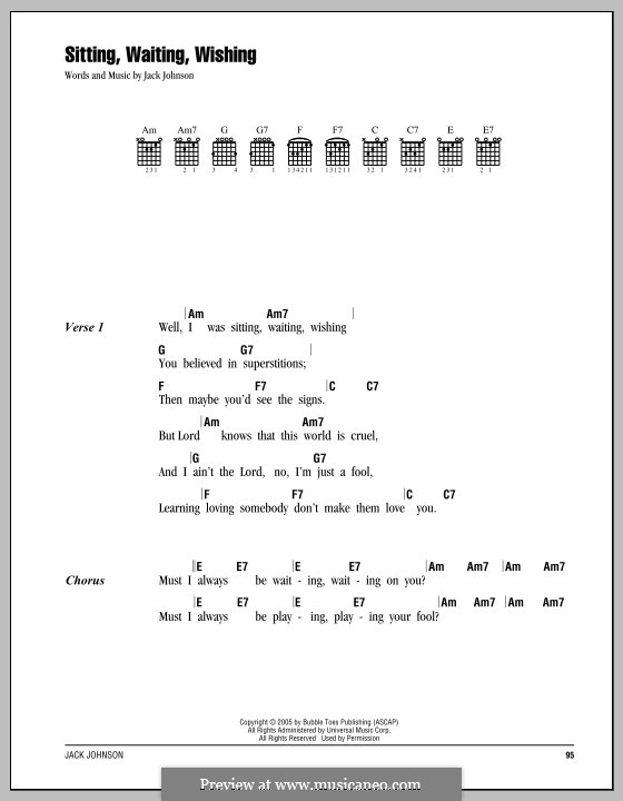 Sitting, Waiting, Wishing: Text und Akkorde by Jack Johnson