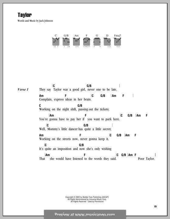 Taylor: Text und Akkorde by Jack Johnson