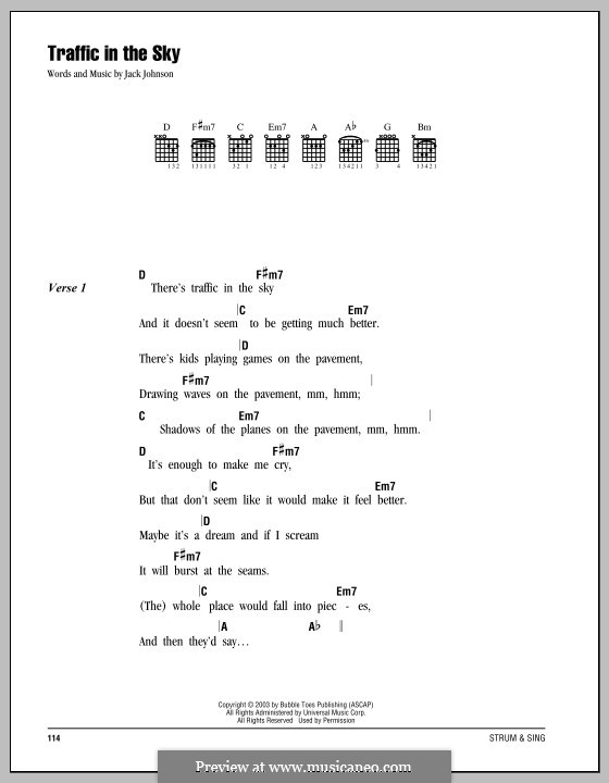 Traffic in the Sky: Text und Akkorde by Jack Johnson