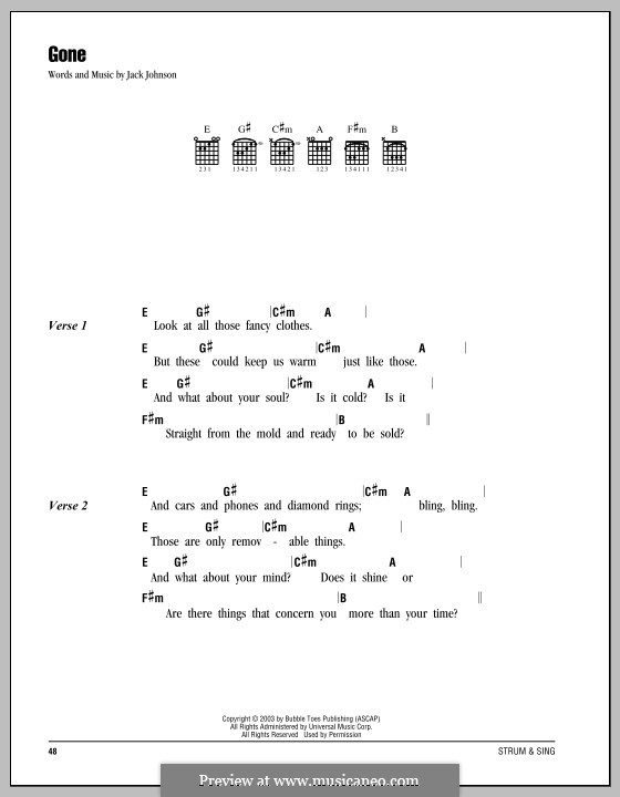 Gone: Text und Akkorde by Jack Johnson