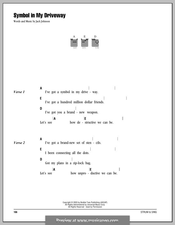 Symbol in My Driveway: Text und Akkorde by Jack Johnson