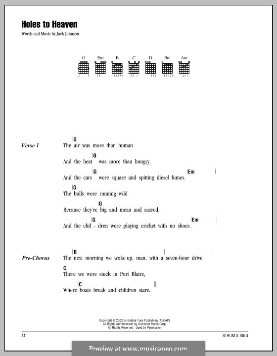 Holes to Heaven: Text und Akkorde by Jack Johnson