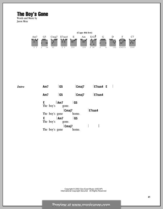 The Boy's Gone: Text und Akkorde by Jason Mraz