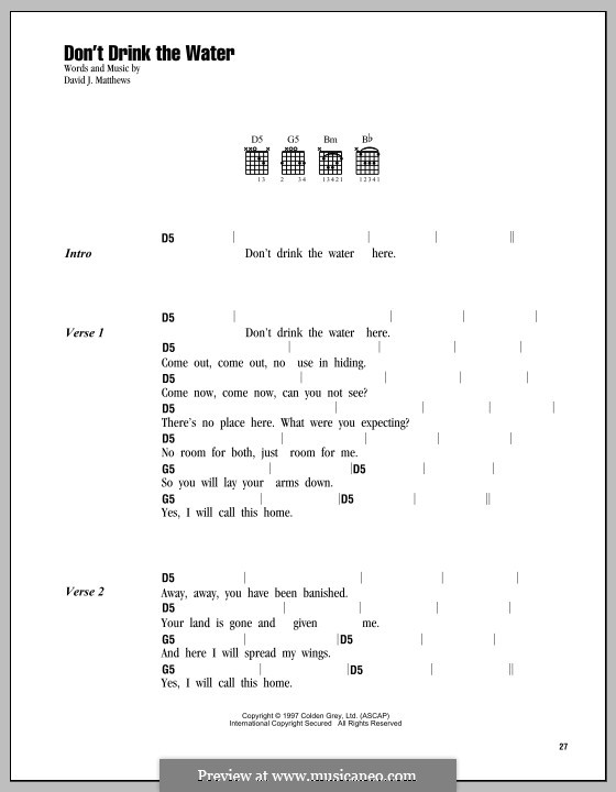Don't Drink the Water (Dave Matthews Band): Text und Akkorde by David J. Matthews