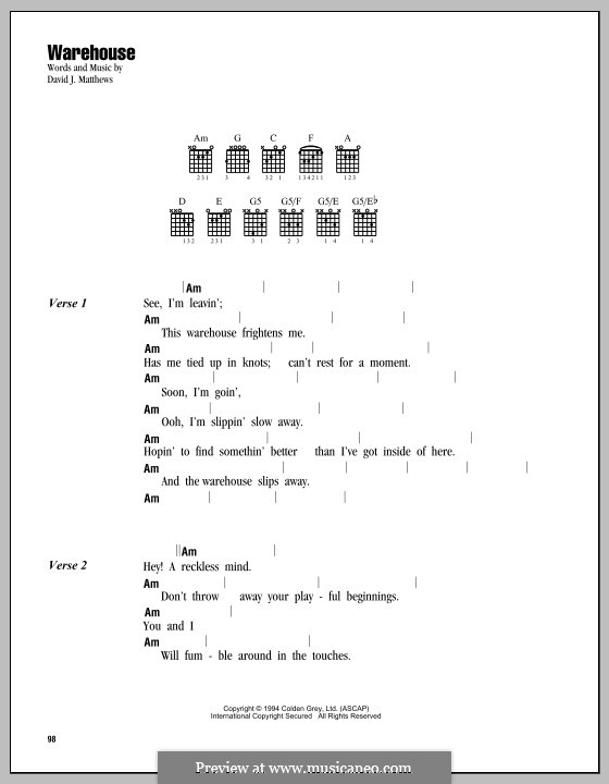 Warehouse (Dave Matthews Band): Text und Akkorde by David J. Matthews