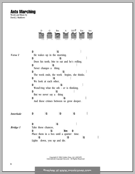 Ants Marching (Dave Matthews Band): Text und Akkorde by David J. Matthews