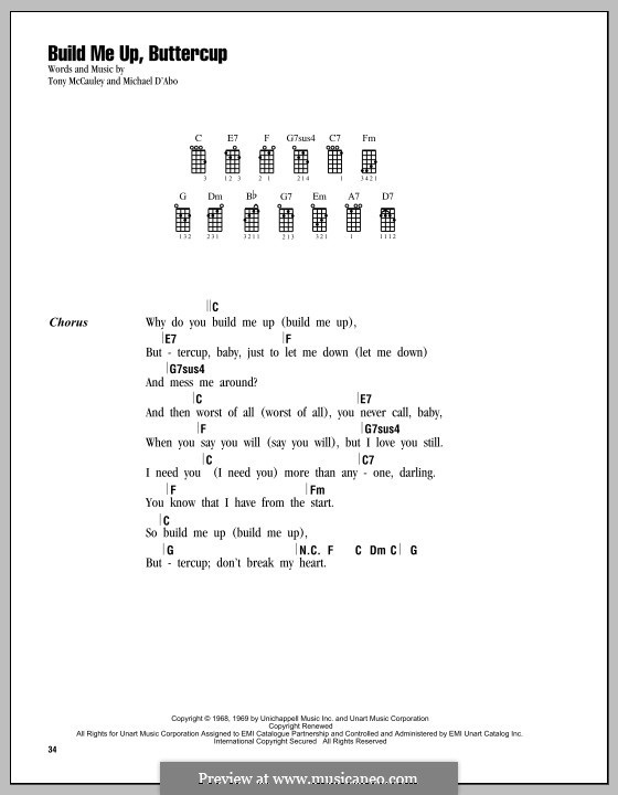 Build Me Up Buttercup (The Foundations): Für Ukulele by Michael D'Abo, Tony Macaulay