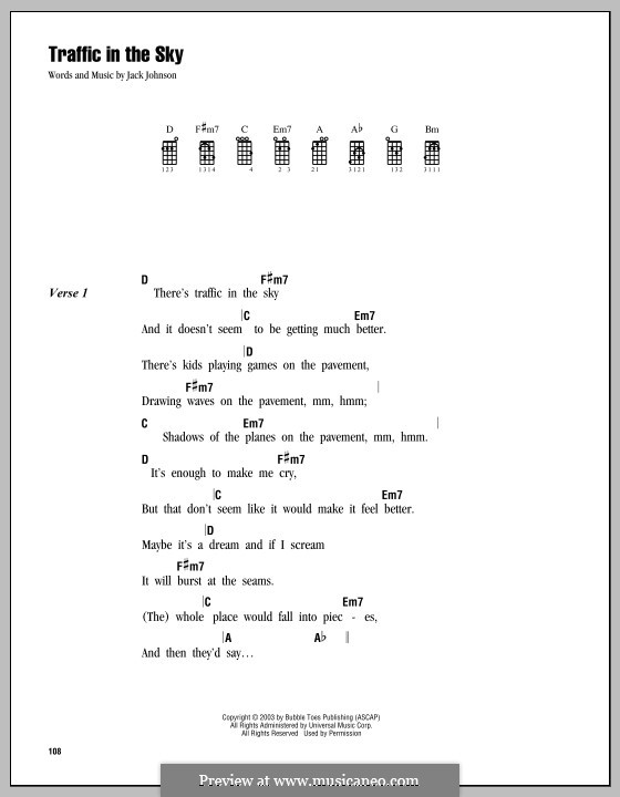 Traffic in the Sky: Für Ukulele by Jack Johnson