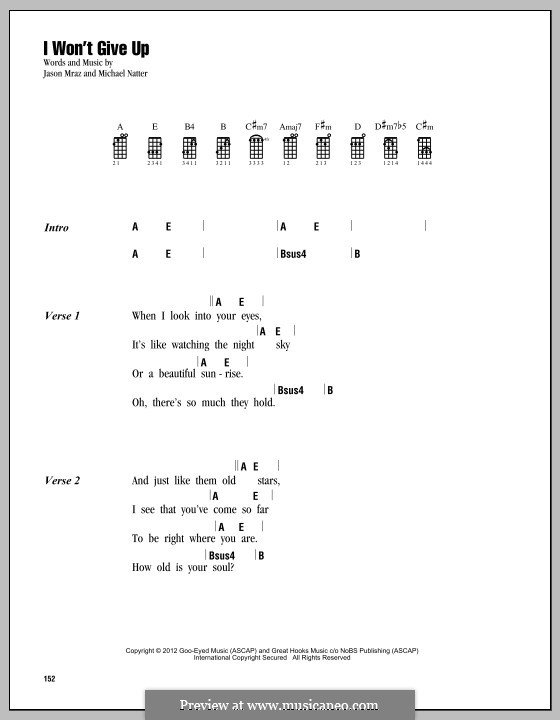 I Won't Give Up: Für Ukulele by Jason Mraz, Michael Natter