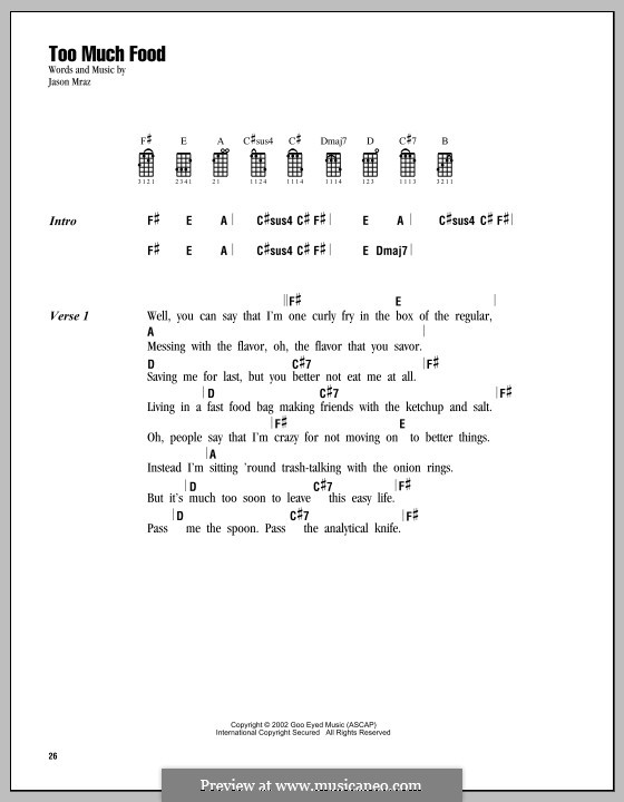 Too Much Food: Für Ukulele by Jason Mraz