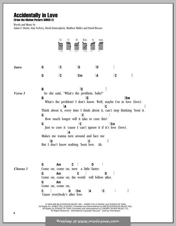 Accidentally in Love (from Shrek 2): Für Ukulele by Adam F. Duritz, Daniel J. Vickrey, David Bryson, David Immergluck, Matthew Malley