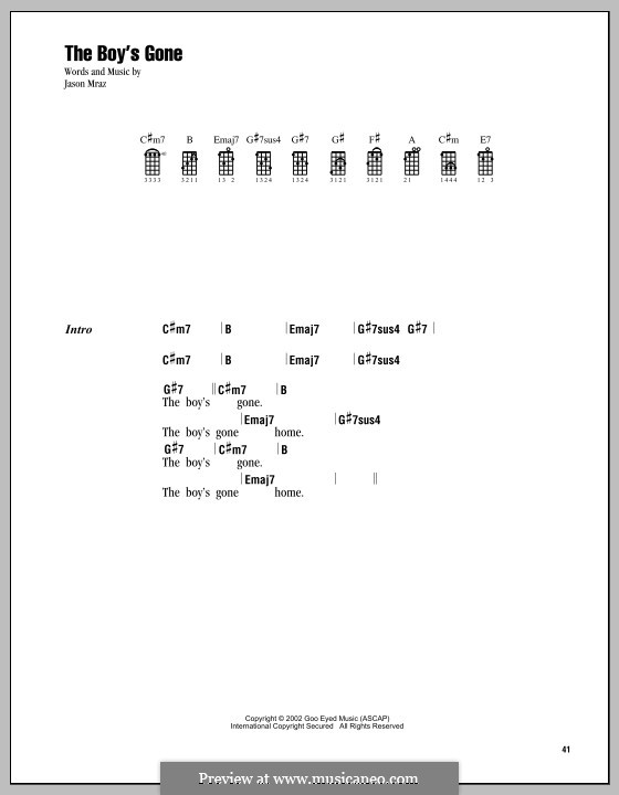 The Boy's Gone: Für Ukulele by Jason Mraz
