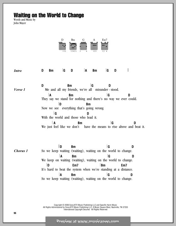 Waiting on the World to Change: Text und Akkorde by John Mayer