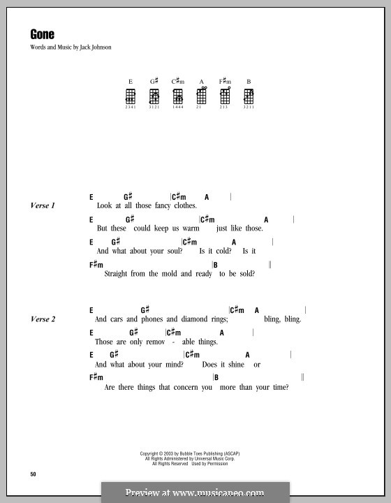 Gone: Für Ukulele by Jack Johnson