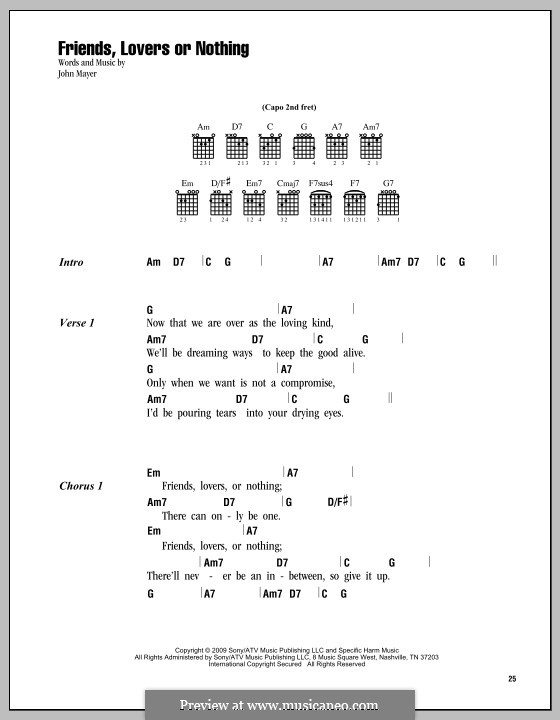 Friends, Lovers or Nothing: Text und Akkorde by John Mayer