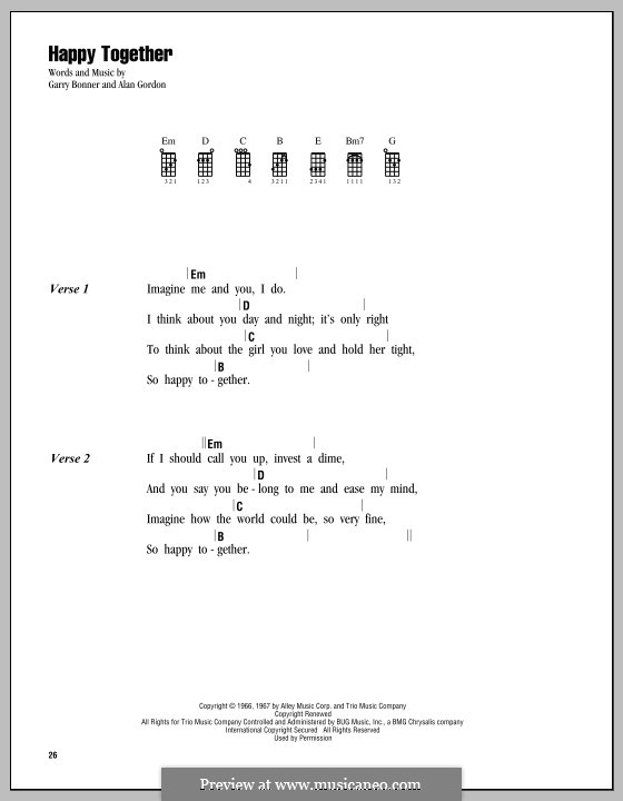 Happy Together (The Turtles): Für Ukulele by Alan Gordon, Garry Bonner