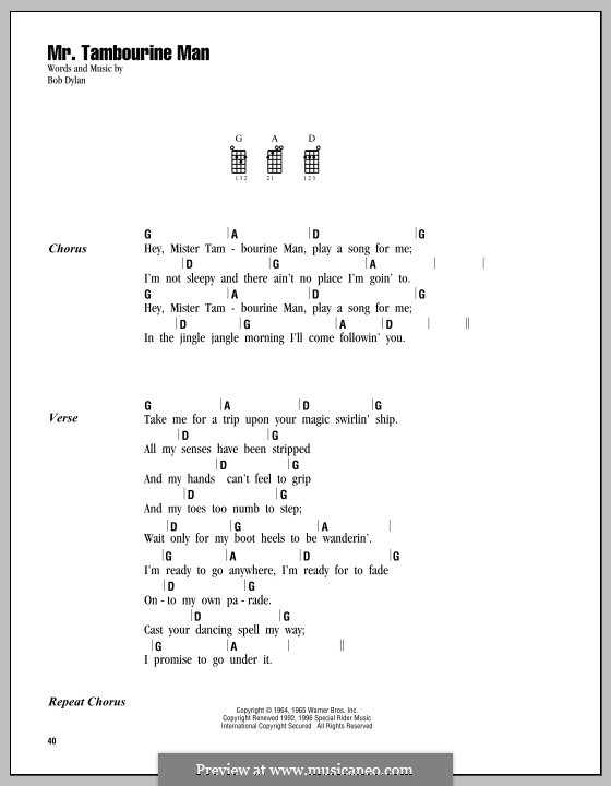 Mr. Tambourine Man von B. Dylan Noten auf MusicaNeo
