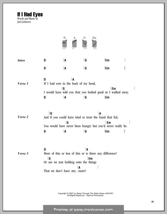 If I Had Eyes: Für Ukulele by Jack Johnson