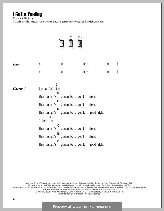 I Gotta Feeling (The Black Eyed Peas): Für Ukulele by apl.de.ap, David Guetta, Frédéric Riesterer, Jaime Gomez, Stacy Ferguson, will.i.am