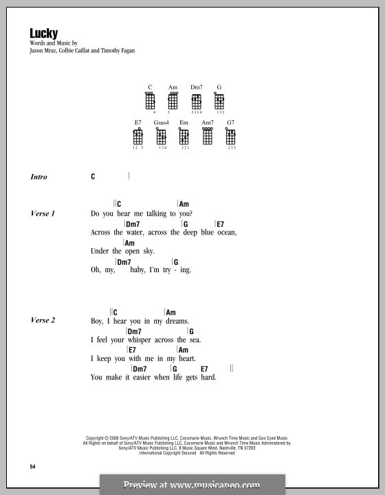 Lucky: Für Ukulele by Colbie Caillat, Jason Mraz, Timothy Fagan