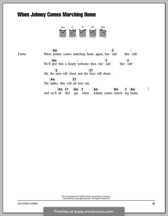 When Johnny Comes Marching Home: Text und Akkorde by Patrick Sarsfield Gilmore