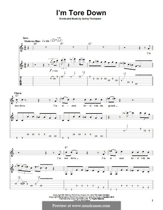 I'm Tore Down (Eric Clapton): Für Gitarre mit Tabulatur by Sonny Thompson