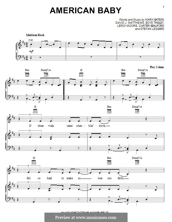 American Baby (Dave Matthews Band): Für Stimme und Klavier (oder Gitarre) by Mark Batson