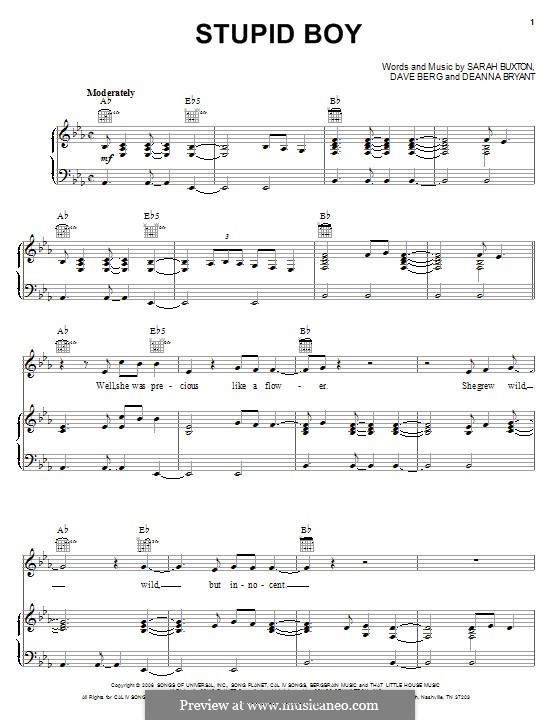 Stupid Boy: Für Stimme und Klavier (oder Gitarre) by Dave Berg, Deanna Bryant, Sarah Buxton