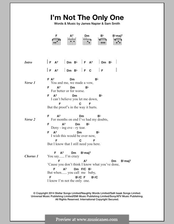 I'm not the Only One: Text und Akkorde by Sam Smith, James Napier