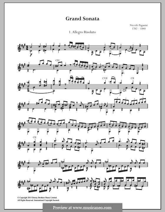 Grosse Sonate für Gitarre und Violine in A-Dur: Gitarre by Niccolò Paganini