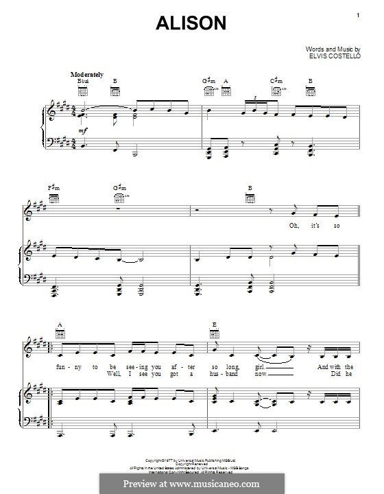 Alison: Für Stimme und Klavier (oder Gitarre) by Elvis Costello