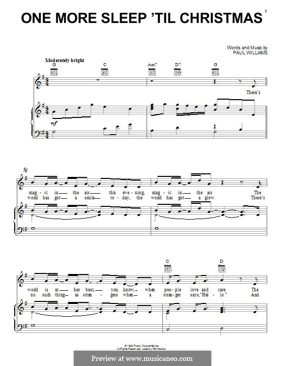 One More Sleep 'Til Christmas: Für Stimme und Klavier (oder Gitarre) by Paul H. Williams