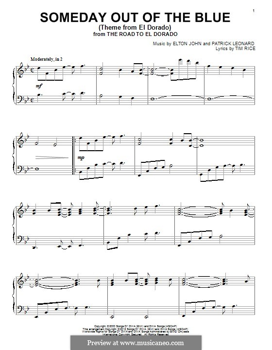 Someday Out of the Blue (Theme from El Dorado): Für Klavier by Elton John, Patrick Leonard