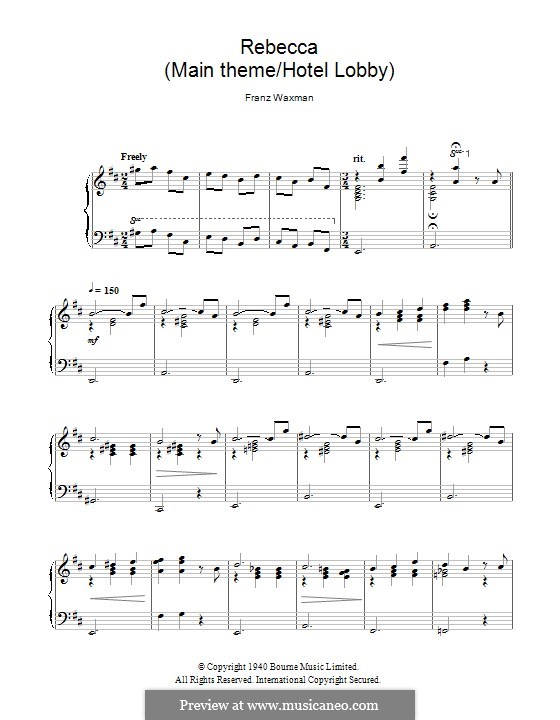 Rebecca (Main Theme/Hotel Lobby): Für Klavier by Franz Waxman