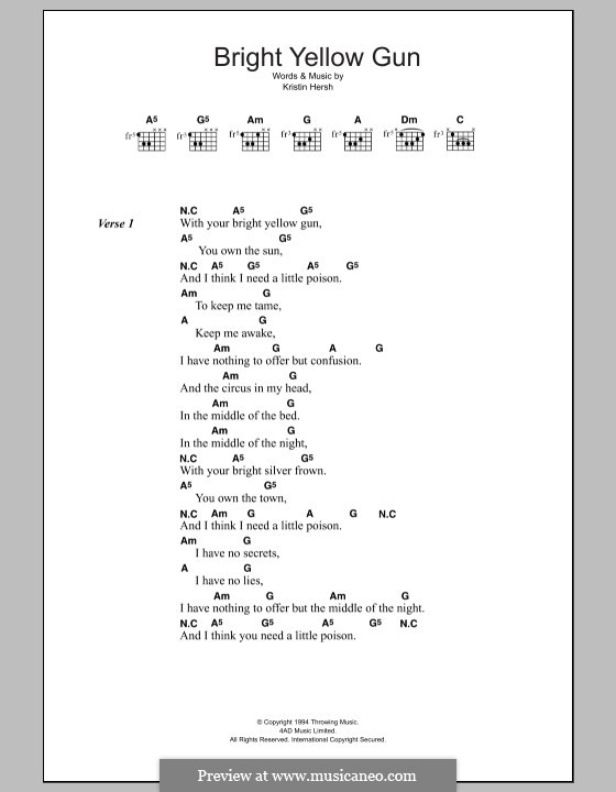 Bright Yellow Gun (Throwing Muses): Text und Akkorde by Kristin Hersh