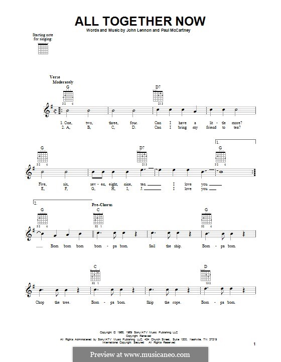 All Together Now (The Beatles): Für Gitarre mit Tabulatur by John Lennon, Paul McCartney