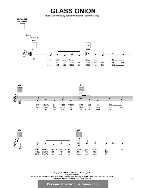 Glass Onion (The Beatles) von J. Lennon, P. McCartney Noten auf MusicaNeo