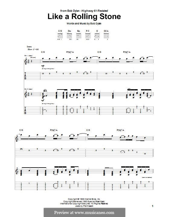 Like a Rolling Stone: Für Gitarre mit Tabulatur by Bob Dylan