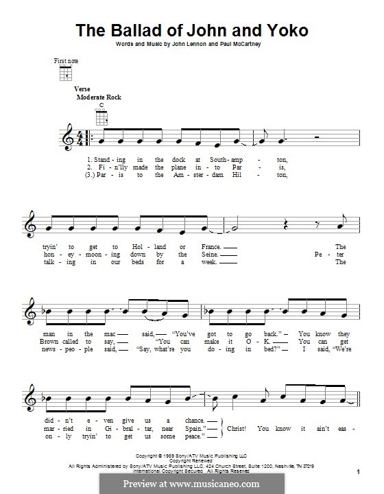 The Ballad of John and Yoko (The Beatles): Für Ukulele by John Lennon, Paul McCartney