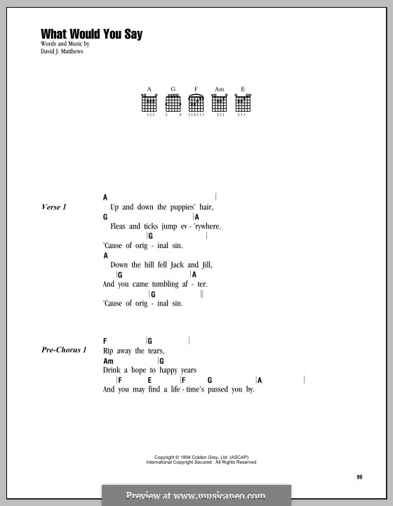 What Would You Say (Dave Matthews Band): Text und Akkorde by David J. Matthews