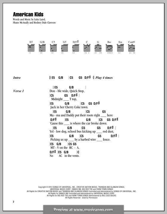 American Kids: Text und Akkorde by Luke Laird, Rodney Clawson, Shane McAnally