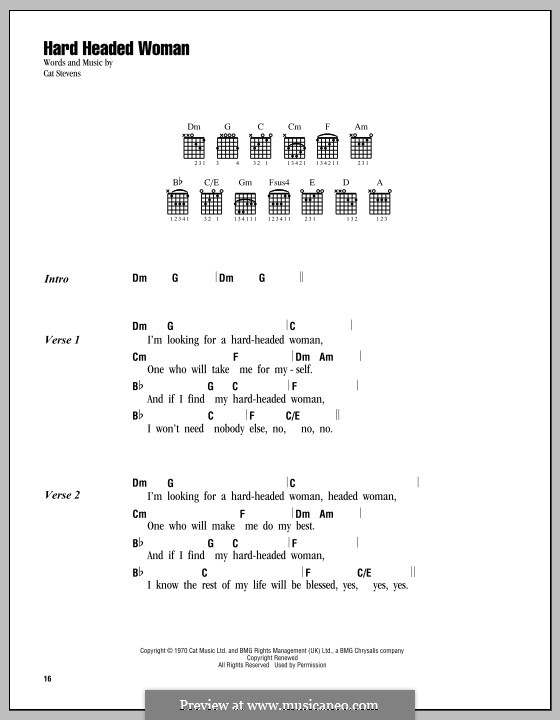 Hard Headed Woman: Text und Akkorde by Cat Stevens