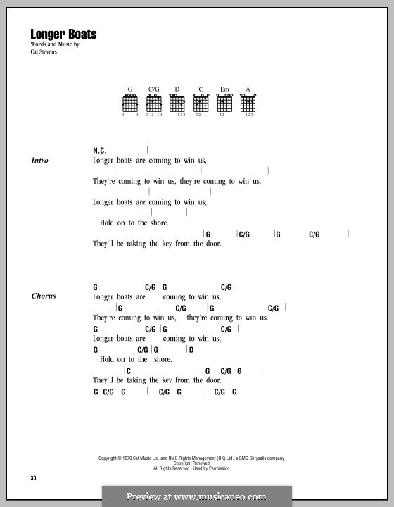 Longer Boats: Text und Akkorde by Cat Stevens