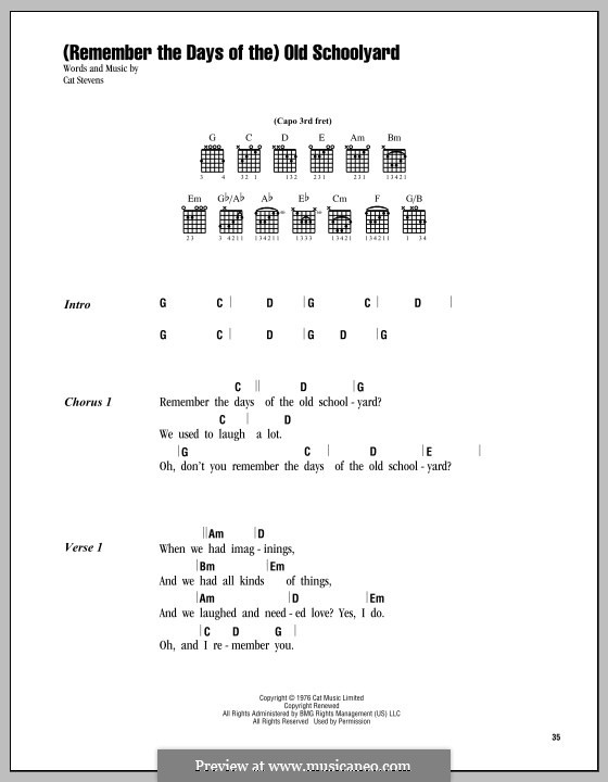 (Remember the Days of the) Old Schoolyard: Text und Akkorde by Cat Stevens