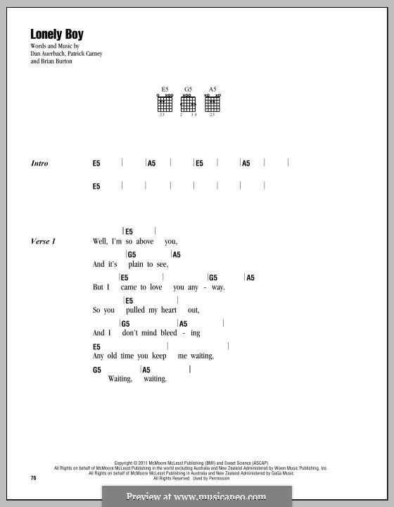 Lonely Boy (The Black Keys): Text und Akkorde by Brian Burton, Daniel Auerbach, Patrick Carney
