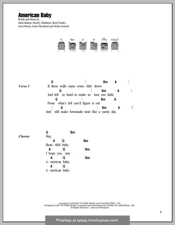 American Baby (Dave Matthews Band): Text und Akkorde by Mark Batson
