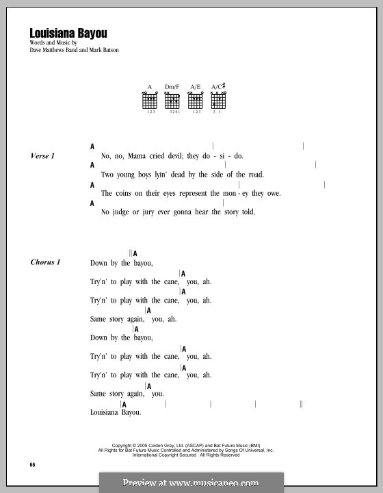 Louisiana Bayou (Dave Matthews Band): Text und Akkorde by Mark Batson
