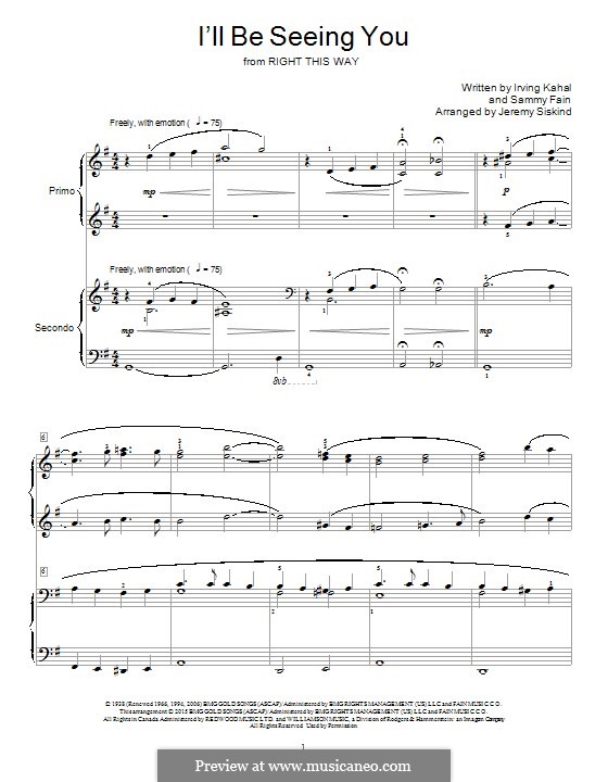 I'll Be Seeing You: Für Klavier by Irving Kahal, Sammy Fain